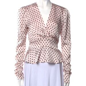 Ronny Kobo Polka Dot V-Neck Peplum Top